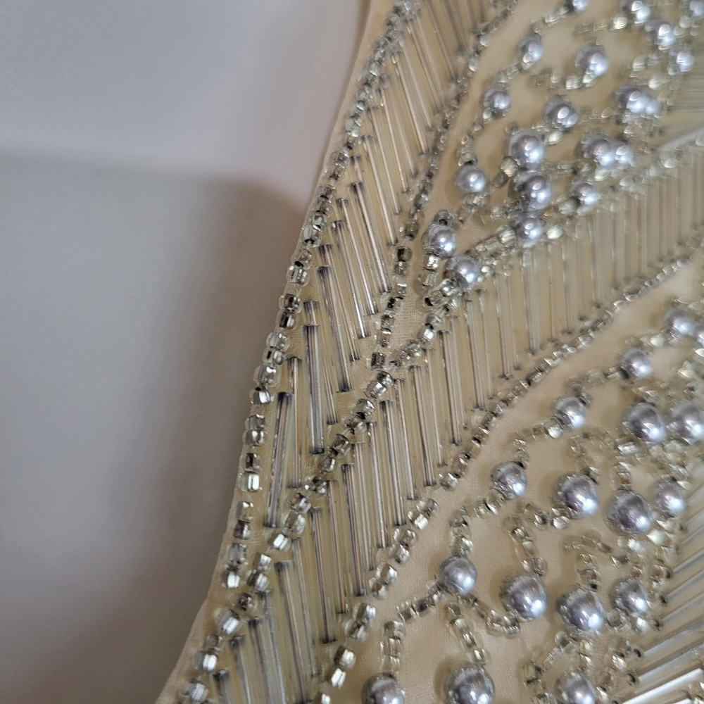 Stunning Vintage Black Tie Cream, Silver and Gold Sequin Open Back Dress Size 8 - Picture 6 of 16